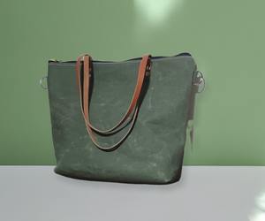 Bolso Tote de Lona y Cuero, Estilo Vintage, para Viajes, Trabajo, Compras, Bolso de Hombro, Gran Capacidad, Duradero, Bordado Abierto, LCTB-0030 - Product Image 5