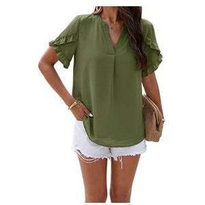 Blusas Elegantes de Manga Corta con Patrón Sólido para Mujer, Talla XL, Tops Casuales de Punto, Vestidos de Verano Lisos Teñidos - Product Image 1