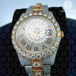 Charm Jewells Reloj de lujo de acero inoxidable para mujer, caja redonda, bisel de diamantes de 40 mm, cierre plegable de cuarzo analógico - Product Image 5