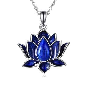 Collier pendentif fleur en Lapis Lazuli naturel, plaqué argent, bijoux spirituels pour femmes - Product Image 4