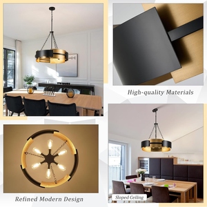 Wholesale Modern Iron & Crystal <b>Drum</b> Chandelier Matte Black Gold Pendant <b>Light</b> Luxury Hanging Lamp for Living Room - Product Image 6