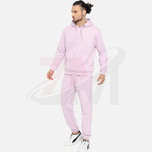 Ensemble de survêtement décontracté pour homme grande taille rose clair à capuche, manches longues, poches latérales, 100 % coton, logo de marque personnalisé - Product Image 3