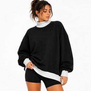 Sudadera Oversize de Cuello Alto Bicolor Azul Claro para Mujer, Manga Larga, Estilo Casual Urbano, Venta al por Mayor OEM ODM - Product Image 3