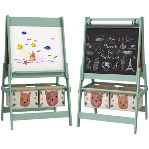 Green Art Easel with Paper Roll Blackboard and Whiteboard Storage - Product Image 2