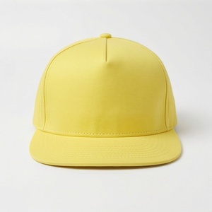 Yellow 6-Panel Baseball <b>Cap</b> Adjustable <b>Flat</b> Brim Unisex Cotton Solid Color Casual Hat Spring <b>Summer</b> Adult Fit - Product Image 1