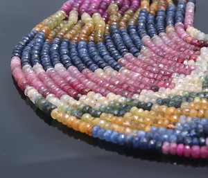 Cuentas facetadas de zafiro multicolor AAA en forma de rondel |   Cuentas de Zafiro Multicolor de 3-4 mm, Cuentas Arcoíris Multicolor |   Cuentas Redondas de Zafiro Multicolor Enteras - Product Image 1