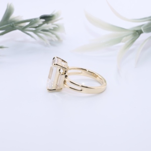 Elegant Luxury Yellow Gold Emerald Cut Lab Grown Diamond Three Stone Women's Engagement <b>Ring</b> Baguette Side Diamonds <b>Split</b> Shank - Product Image 2