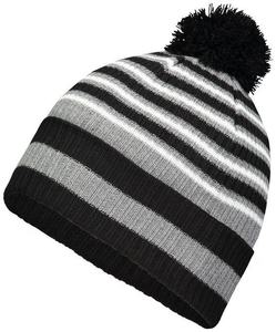 Bonnet d'hiver tricoté personnalisé en gros avec pompon, à revers rayé, chaud en acrylique, unisexe, pour le ski et les activités de plein air - Product Image 1