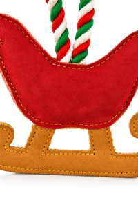 Jouet à mâcher pour chien de Noël de haute qualité, traîneau du Père Noël en daim rouge avec patins marron et poignée en corde festive pour le jeu des animaux de compagnie pendant les fêtes - Product Image 3
