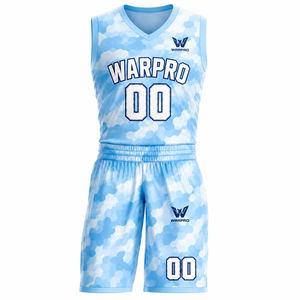 Conjunto de Uniforme de Baloncesto WARPRO Personalizado en Camuflaje Azul, Sin Mangas, Cuello en V, Unisex, para Adultos, Todas las Temporadas, Ropa Deportiva Sublimada - Product Image 1