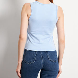 Top sin mangas con cuello redondo y encaje para mujer, estilo chaleco, ajustado y sexy, con botones, de seda/algodón - Product Image 2