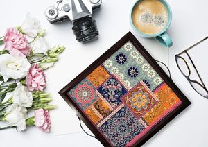 Bandeja de Servir de Madera Cuadrada con Estampado Floral, Bandeja Grande para Decoración del Hogar y Oficina, Multiusos, para Regalo - Product Image 4