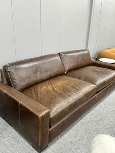 Premium Midcentury Modern Leather <b>Sofa</b> <b>Bed</b> Two Seat Solid Wood Legs Back Boxy Arm Living Room Hotel Lounge Villa - Product Image 4