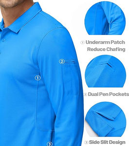 Camisas Polo Tácticas de Manga Larga para Hombre, de Secado Rápido, Antiarrugas, de Alto Rendimiento, con 3 Botones, Diseño Sólido, Tejido 100% - Product Image 3