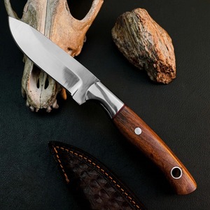 Couteau de chasse en acier inoxydable de 8,8 pouces, lame pleine longueur, manche en bois, lame fixe + étui - Product Image 5