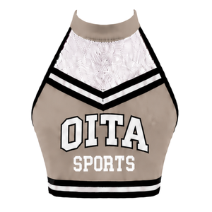 Haut court de cheerleading sans manches beige, blanc et noir pour femmes et filles – Idéal pour l'entraînement sportif et les uniformes d'équipe - Product Image 1