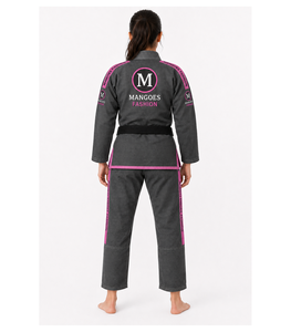 MANGOES FASHION Unisex BJJ Gi Uniform Gray <b>Pink</b> Trim Cotton Jiu Jitsu <b>Kimono</b> Moisture-Wicking Anti-Bacterial Breathable 440g - Product Image 2