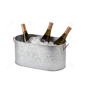 Cubeta de metal galvanizado blanca vintage para bebidas, hielo, vino, cerveza y champán, enfriador de bebidas ovalado con asa para fiestas. - Product Image 4