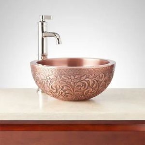 Lavabo Exclusivo de Cobre Martillado, Lavabo de Sobremesa Premium, Decoración para Baño, Colección de Arte Metálico Hecho a Mano y Duradero - Product Image 4