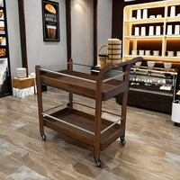 Chariot mobile en bois commercial à deux étages pour hôtels et restaurants-Chariot de nettoyage de tasses à vin et à thé avec support de table d'appoint