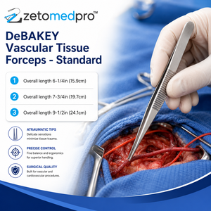 Pinzas para Tejido Vascular DeBAKEY, Instrumento Quirúrgico Estándar, Atraumático, ZETOMEDPRO - Product Image 4