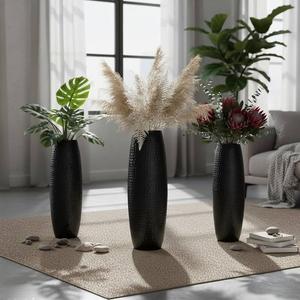 Pot de fleurs moderne en métal martelé noir pour la décoration intérieure et extérieure, jardinière festive pour plantes de balcon et de jardin, idéal pour le salon - Product Image 6