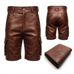 Pantalones Cortos de Cuero Bávaros Clásicos Marrones para Hombre - Product Image 4