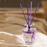 Diffuseur de parfum à bâtonnets en rotin coloré avec verre carré côtelé transparent, longue durée, pour chambre, bureau, maison, coffret cadeau