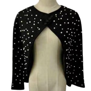 <b>Women</b> Black Rhinestone Embellished Cape <b>Shrug</b> Sparkling Open Front Cropped Shoulder Cover Elegant Evening Party Formal Wear - Product Image 3