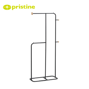 Minimalist Standing Coat Rack With <b>Towel</b> Bar And <b>Hooks</b> For Entryway Storage Metal Clothing Organizer Steel Finish - Product Image 6
