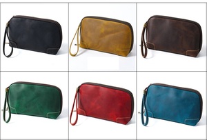 Sac de toilette en cuir véritable Crazy Horse pour homme, fait main en cuir de vachette, trousse de maquillage. - Product Image 6