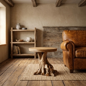 Mesa Auxiliar Moderna Minimalista de Raíz de Ratán, Mesa de Centro Rústica con Borde Natural para Villa, Hotel, Patio, Sala de Estar - Product Image 3