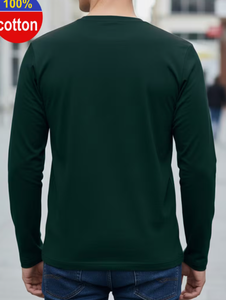 เสื้อยืดคอกลมแขนยาวผู้ชายผ้าฝ้าย 100% - เสื้อชั้นในระบายอากาศได้ดี เหมาะสำหรับใส่ในฤดูใบไม้ผลิ/ฤดูใบไม้ร่วง สวมใส่สบายๆ - Product Image 2