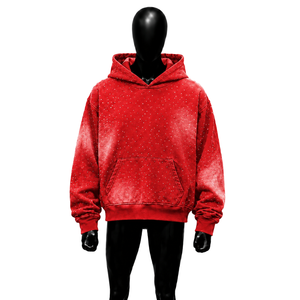 URBAN RED STREET STYLE RHINESTONE OVERSIZED HOODIE FOR <b>MEN</b> SPARKLE <b>PULLOVER</b> RHINESTONE EMBELLISHED Dot Print Casual French Terry - Product Image 1