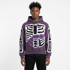 Custom Puff Print Hoodie <b>Men</b> Skull Pattern Purple Cotton Knitted Casual Autumn <b>Sweatshirt</b> - Product Image 2