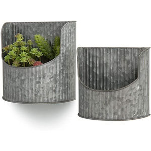 Jardinière murale galvanisée en métal, style seau haut ou pochette, pour plantes ou fleurs, décoration rustique, usage intérieur - Product Image 3