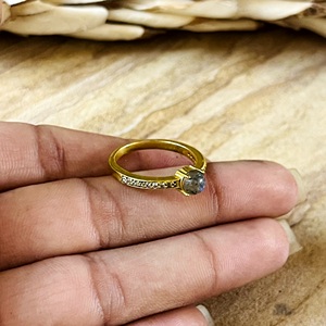 Unique Design <b>Dainty</b> Solitaire Labradorite <b>Ring</b> Boho Brass <b>Rings</b> for Women 18k Gold Plated Minimalist <b>Ring</b> for Wholesale/OEM/ODM - Product Image 3