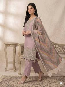 Premium Embroidered Straight <b>Kurta</b> Pant Set for <b>Women</b> with Printed Dupatta Designer Pakistani Style Ethnic Party Wear Suit - Product Image 3