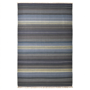 Custom Handwoven Navy Blue <b>Grey</b> Striped Flatweave Area <b>Rug</b> with Fringe for Hotel Villa Living Room - Product Image 3