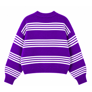 NCNW Sorority Women's Striped Knit <b>Cardigan</b> Button Down Long Sleeve Crew Neck <b>Purple</b> White Embroidered Casual Sweater - Product Image 4
