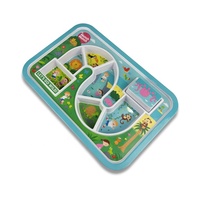 Assiette rectangulaire en mélamine pour bébé, à compartiments, motif dessin animé, résistante au lave-vaisselle, non toxique, pour usage domestique, alimentation des tout-petits, vente en gros