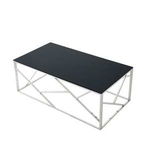 Tavolino Moderno Rettangolare con Struttura in Acciaio Inox e Piano in Vetro Temperato Nero per Soggiorno e Camera da Letto, Finitura Lucida - Product Image 3