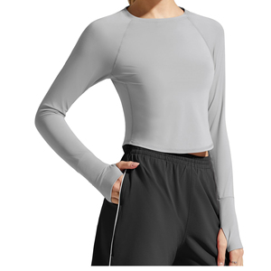 Novedad 2026: Top de yoga de manga larga ajustado para mujer, ropa deportiva transpirable de color liso para gimnasio - Product Image 5