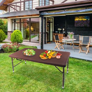 Tavolo Pieghevole Portatile in Rattan Marrone da 4 Piedi, per Interni ed Esterni, con Design Intrecciato - Product Image 6