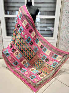 Nouveau Fantaisie À La Main Broderie Miroir Travail Pakistanais Soie Dupattas Bohème Broderie À La Main Coloré Dupattas Pour Les Femmes Vêtements - Product Image 3