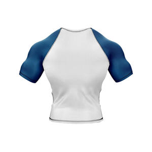 <b>Men's</b> White and Blue Short Sleeve Rash Guard <b>Compression</b> <b>Shirt</b> Quick Dry Color Blocked Design for Adults - Product Image 6
