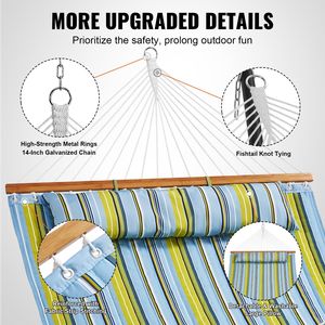 12 FT Double Quilted Fabric <b>Hammock</b> with Detachable Pillo Hardwood Spreader Bars for 2 Persons - Product Image 5