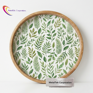 Plateau de service rond en bois de manguier, motif feuille tropicale, écologique, idéal pour la maison et l'hôtellerie – Meilleures ventes - Product Image 1