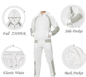 Wholesale Custom Plain <b>White</b> Zipper Hoodie And Sweatpants Trouser Tracksuit Set <b>Joggers</b> Set Running Gym Fit Winter Track Suits - Product Image 4