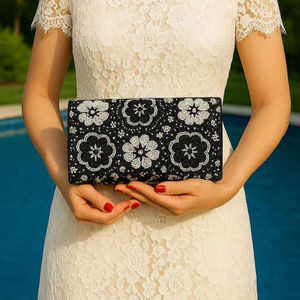 Accessoire de mode décontracté de luxe indien traditionnel fait main, poignée rectangulaire en perles de verre colorées et cristal - Product Image 3